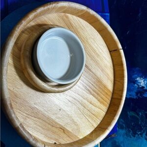 CRATE & BARREL TRAY- Wooden Serving Tray with Ceramic Bowl 12”